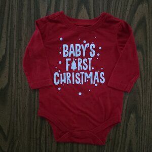 North Pole Trading Co Baby’s First Christmas Bodysuit 9M Red Holiday Long Sleeve